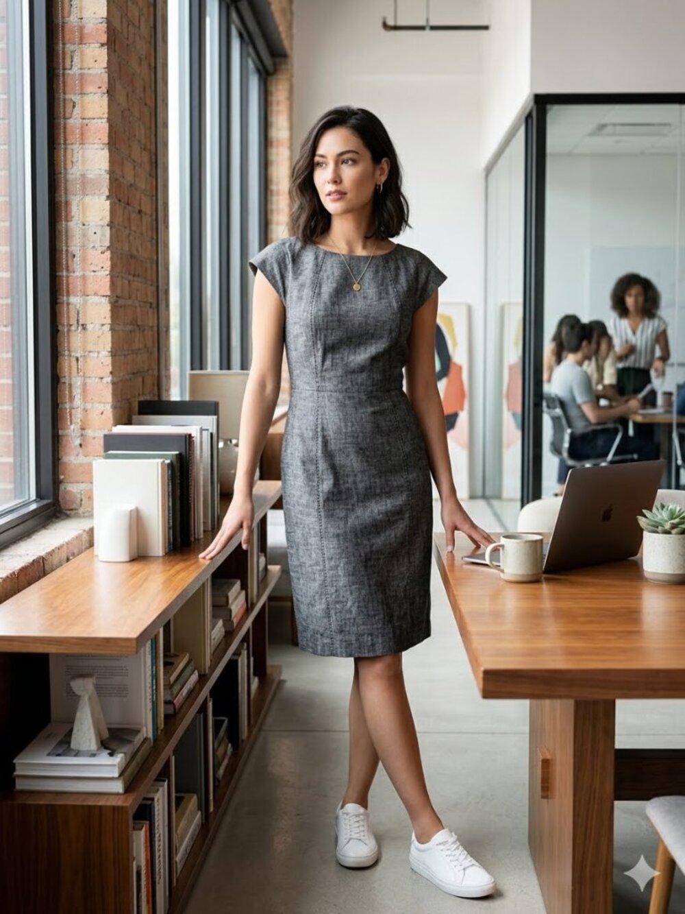 Mercer & Madison Women's SZ 8 100% Linen A-line Gray Cap Sleeve Zip Close Dress